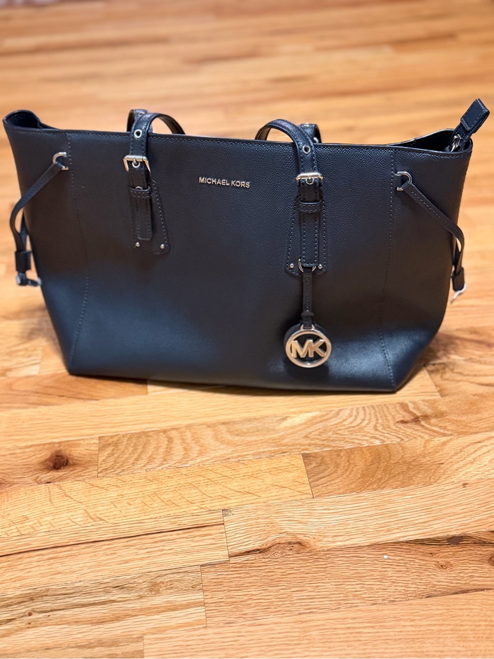 Michael Kors Black Saffiano Leather Tote with MK Charm